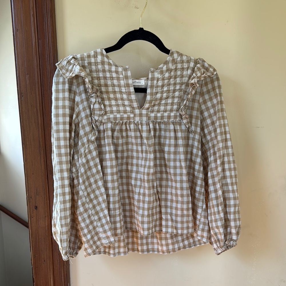 Brown Checkered Women's Top